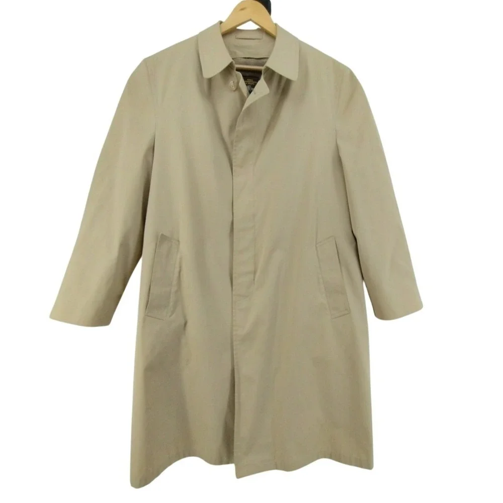 Hart Schaffner Marx Mens Trench‎ Coat Tan 46L Removable Lining Rain Overcoat